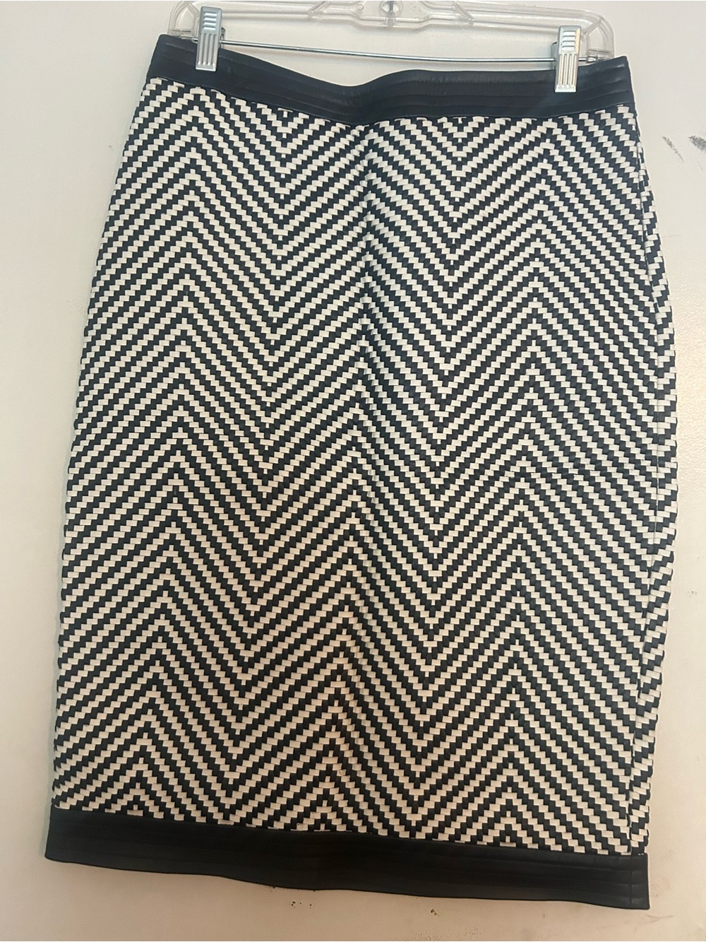 St. John Navy & White Chevron Pencil Skirt